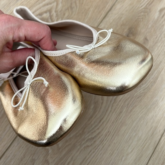 Zara Gold Metallic Square Toe Ballet Flats - Picture 3 of 9